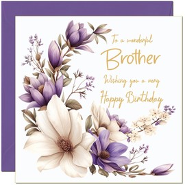 Elegant Brother Birthday Cards Purple & White Flowers - Floral Classy Birthday Greeting Cards for Brother Bro