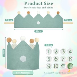 Alaoo Birthday Crown for Kids,Double-Sided Two-Color Birthday Felt Hat Crown with Interchangeable Number from 1 to 10,Felt Happy Hat, Party Tiara Headbands Gifts for Boys Girls(Green)