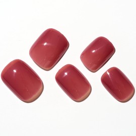 GLAMERMAID Press on Nails Extra Short Squoval, Spring Summer Brick Red Jelly Gel Glue on Nails, 24Pcs Glossy Round Reusable UV Finish Fake Nails Acrylic False Nails Manicure Kits for Women | GLAMERMAID