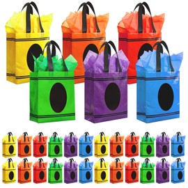 TaoBary 48pcs/24set Back to School Gift Bags Bulk Crayon Goodie Bag with 24 Tissue Crayon Party Favors Teacher Appreciation Gift for Kindergarten Pre-k Back to School Party Supplies