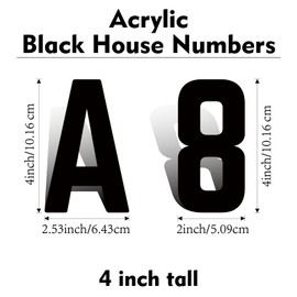 4 Inch Self Adhesive House Numbers, Acrylic Modern House Address Numbers and Letters, Black Adhesive Mailbox Door Number Letters for Office Hotel Apartments Outside (B)