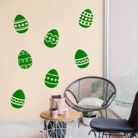 Set of 6 Easter Day Vinyl Wall Art Decals - Easter Eggs - 10" x 7" Each - Resurrection Sunday Pascha Holiday Cute Home Living Room Bedroom Apartment Office Work Nursery Decor (10" x 7" Each; Green)