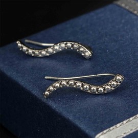 Yheakne Boho Wave Ear Climber Earrings Silver Wave Ball Crawler Earrings Minimalist Geometric Earrings Vintage Wave Ear Sweep Earrings Jewelry for Women and Girls, Gold,Silver (EHF-197)