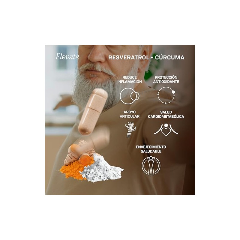 Resveratrol Cúrcuma Cápsulas 600 Suplemento Bienestar Vitalidad Días Uso