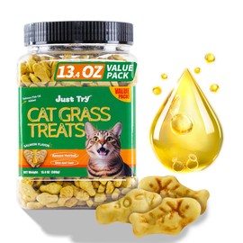 Just Try 13.4 0Z Cat Grass Treats Salmon Oil Natural Salmon Kitten Healthy Cat Treats Training Biscuits Snacks Fish Oil Omega 3 Supplements for Cats Joint Support & Skin Coat Health