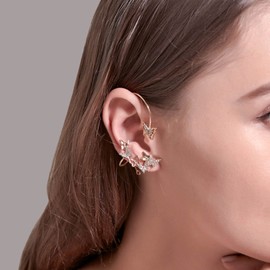 Yienate Gold Butterfly Earrings Stud Unique Butterfly Climber Creeper Single Earring Butterfly Cuff Earrings Hanging Ear Clips Animal Earrings for Women and Girls