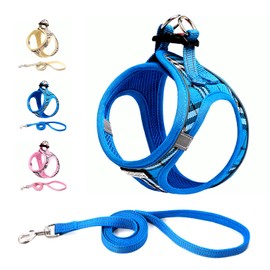 Suredoo Dog Harness and Lead Set, Step-in Breathable Reflective Puppy Cat Dog Vest Harnesses for Small Dogs (XL, Blue Plaid, Chest: 46-53cm)