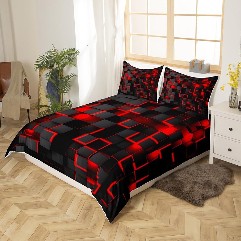 Tabeskly Boy Kids Geometry Square Lattice Bedding Single Duvet Cover