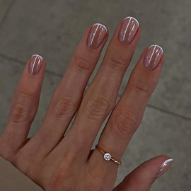 White French Tip Press on Nails Extra Short Square Shaped Fake Nails Glossy Pink False Nails with Solid Color Designs Full Cover Acrylic Nails Stick on Nails for Women Nails Manicure Decoration 24 Pcs