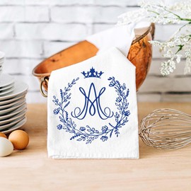 FIREFLY WISHES Catholic Kitchen Towel, Auspice Maria Virgin Mary Monogram, Marian Gift for Her, 30" x30" Flour Sack Tea Towel