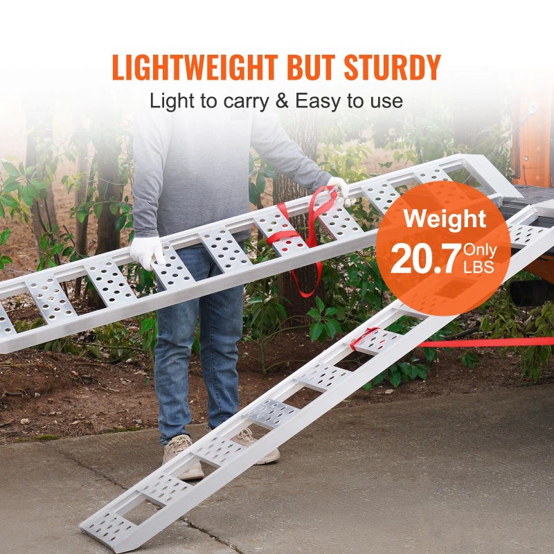 Portable 1250lbs Aluminum Loading Ramps with Straight Ramp Treads and