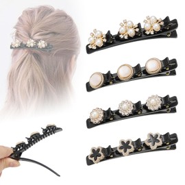 4 Pcs Braided Rhinestone Hair Clips, Hair Clips with Sparkling Crystal Stones, Elegant Hair Styling Clips, Rhinestone Hair Clip, Double Layer Hair Clips for Women and Girls(Style5)