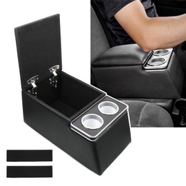 Frtcaty Black Universal Truck Seat/Bench Organizer with Cup Holders, Armrest, and Padded Top Lid - Ideal for Business and StorageContractor Console