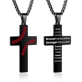 AMAZINGSUN Baseball Cross Necklace for Men.Stainless Steel Inspirational Bible Verse Black Cross Pendant Chain