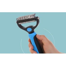 Pet Grooming combs - Double-Sided Deshedding Dematting Tool, Undercoat Rake for Dogs & Cats, Extra-Wide Dog Grooming Brush & Deshedder Comb for Long Hair (Blue, Large)