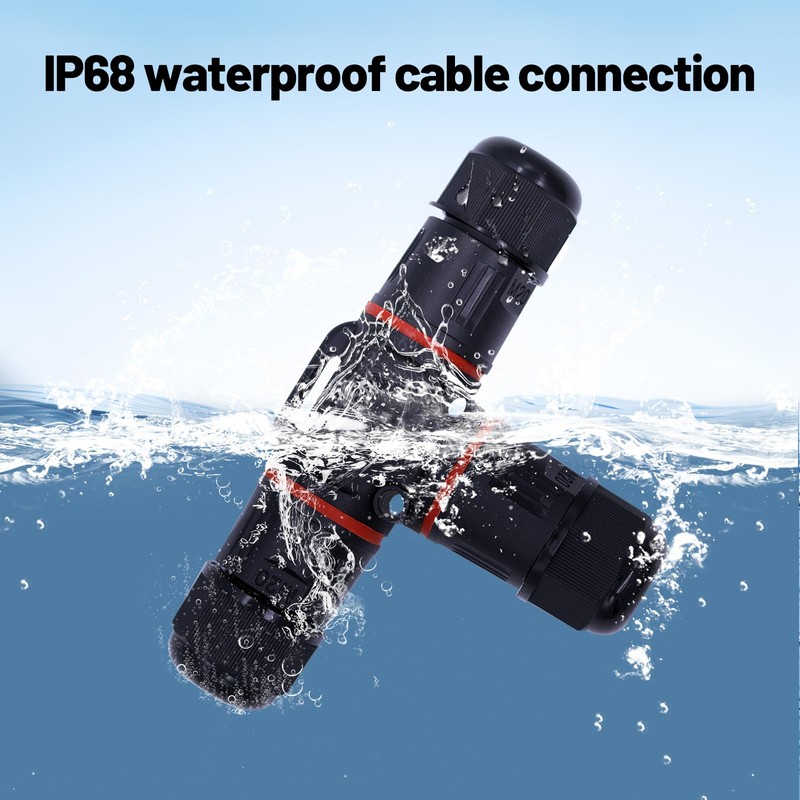 Piuluvor® IP68 Cable Connector Waterproof 3-Pin T-Shape Connection Sleeve Earth