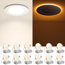 Amico 12 Pack 3 Inch 5CCT LED Recessed Ceiling Light with Night Light, 2700K/3000K/3500K/4000K/5000K Selectable Ultra-Thin Recessed Lighting, 7W=65W, 500LM, Dimmable Canless Wafer Downlight ETL&FCC