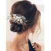 SINLOV Bride Flower Wedding Hair Comb Gold Pearl Rhinestone Bridal