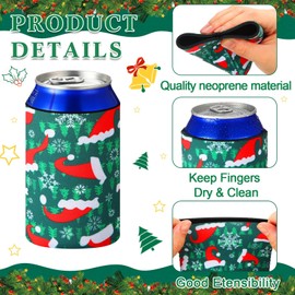 Potchen 36 Pcs Christmas Beer Can Cooler Sleeves 12 oz Colorful Insulated Neoprene Can Holders Bulk Xmas Holiday Soda Beer Drink Cover for Winter Christmas Party Decorations Supplies (Santa Claus)