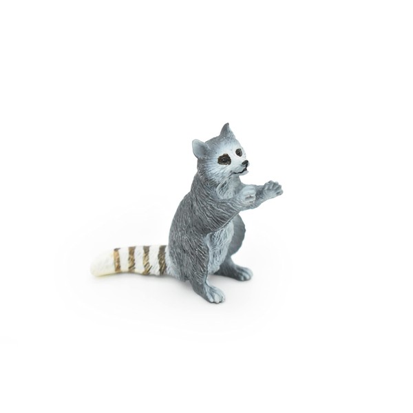 Raccoon Sitting, Very Realistic Rubber Figure, Hand Painted Figurines, 2"