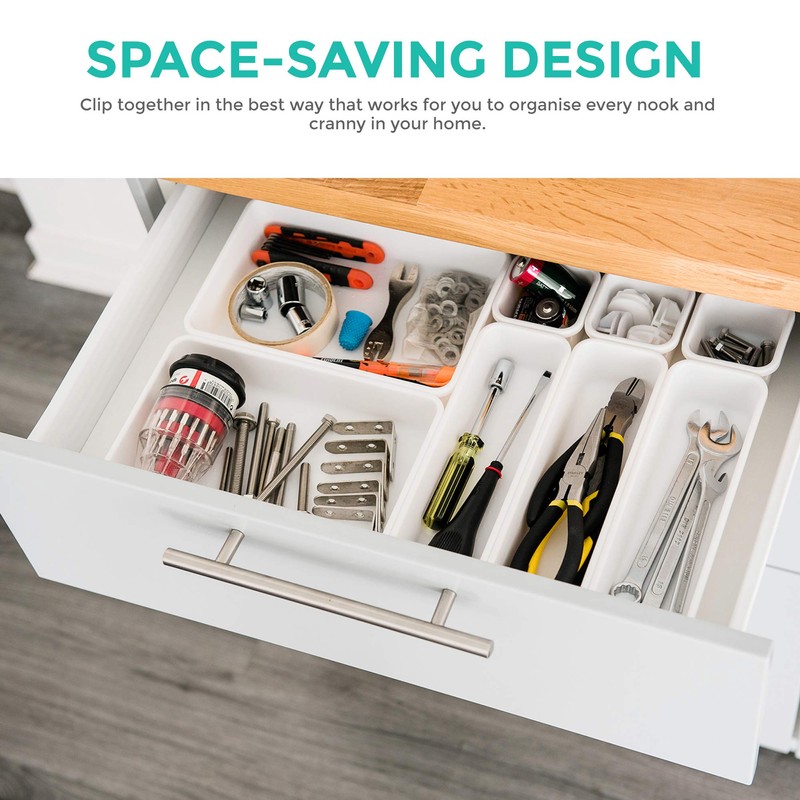 LIVIVO 8pc Interlocking Drawer Organiser and Dividers Plastic Desk and