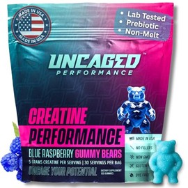 Creatina Monohidrato en Gomitas, Frambuesa Azul, 5g por Porción, 120 Gomitas, 30 Porciones, Suplemento para Fuerza y Rendimiento Muscular             
