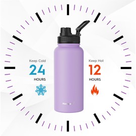 Navigate 32 oz Stainless Steel Insulated Water Bottle,Double Walled Leak Proof Keep Cold for 24 Hrs Hot for 12 Hrs,Wide Mouth Water Jug with Spout & Handle Lids,Purple