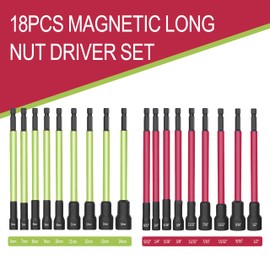 PANOVOS 18Pcs Magnetic Nut Driver Set,Impact Power Hex Extra Long Nut Driver Drill Bit Master Kit | SAE & Metric | 1/4 Inch Hex Shank | Cr-V Steel