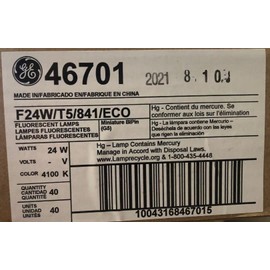 40 Pieces GE 46701 F24W/T5/841/ECO 24 Watt T5 Fluorescent G5 Miniature Bi Pin Base 4100K