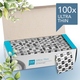 FAIR SQUARED Ultra Thin Kondome 100 Box 52 mm – Vegane Kondome 100er aus fair gehandeltem Naturkautschuk – Kondom 100 Stück gefühlsecht hauchzart
