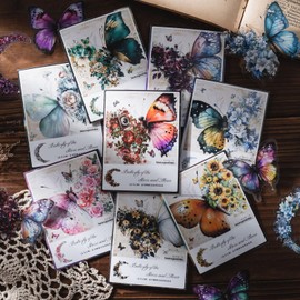 Alideco Flake Stickers, 240 Stickers, Collage, Cute, Butterfly, Flower, PET Plastic, Water Resistant, Korean, Material for Sticker Books, Memo Pads, Notebooks, Brand