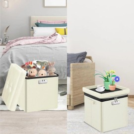 13" Fireproof Storage Ottoman Modern Leather Footstool with Lock Square Folding File Box Cover Conditoms Containercolor: White