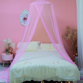 Wnqou Mosquito Net for Bed, Large Dome Canopy Mosquito Net for Single/Double Bed, Girls Room Drcor,Easy Installation for Travel and Home (Pink)