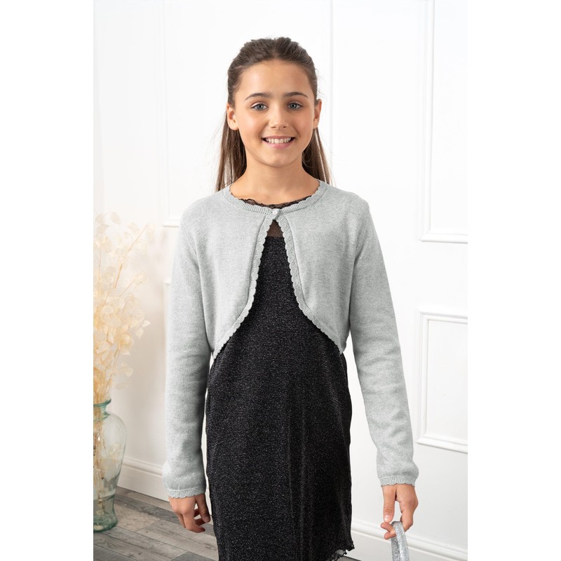 BlackButterfly Girls' Long Sleeve Bolero Sparkle Cardigan Children, silver