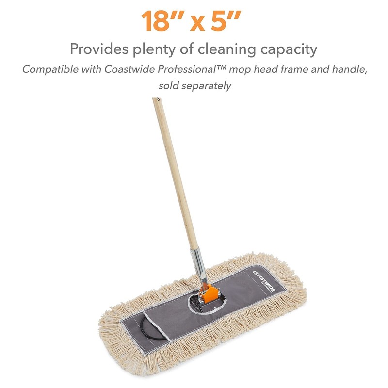 Coastwide Professional CW56752 Cut-End Dust Mop Head, Cotton, 18 x