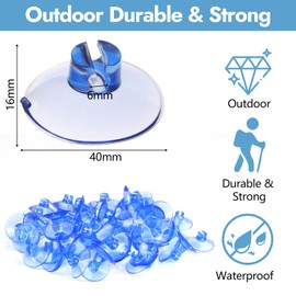Pack of 60 suction cups for windows, suction cups for fairy lights, diameter 40 mm, suction cup holder with cable slot, suction cup fairy lights, attachment of decorations, suction hooks nubs for