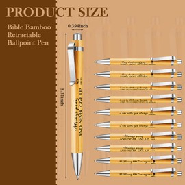 Fumete 10 Pack Bible Verse Bamboo Retractable Ballpoint Christian Pens Inspirational Bible Verse Ballpoint Pens with Ink Gifts for Church Sunday School Teacher Appreciation Day(Classic Color)