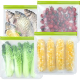 TROUSKAIG 4 Pack Reusable Gallon Freezer bags,Silicone Bags One Size, Large, Clear