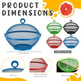 Havawish 4 Pcs Mesh Fruit Basket with Lid, Stainless Steel Fruit Cover 11 Inches Fruit Bowl Metal Wire Fruit Holder Strainers Kitchen Accessories for Food Vegetable, Red Blue Green Black