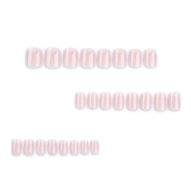 Ombre Press on Nails Short Square False Nails with Designs Cute Nude Pink Stick on Nails Full Cover Gradient White Fake Nails Reusable Glossy Summer Glue on Nails for Women Girls Manicure 24Pcs