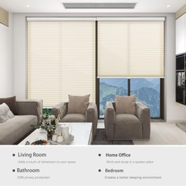 Changshade Cordless Cellular Shades Custom Size for Doors Windows, Light Filtering Self Adhesive Peel and Stick On Honeycomb Blinds 1" Cell Pleated for Home, Office, Living Room, Bedroom, Beige