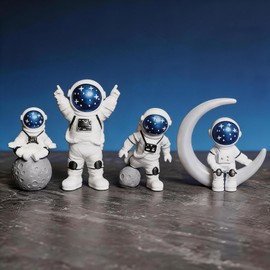 O-FarFarm Astronaut Figurine Set of 4 - Collectible Space Decor for Room & Office, Space Themed Party Decorations, Desk Decor for Men, Space Gifts for Kids & Space Lovers