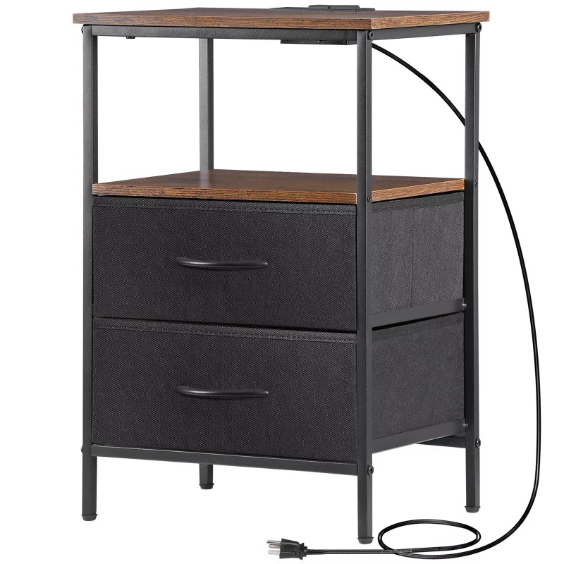 Segawe 2PCS Nightstands 2 Tier End Table with Charging Station