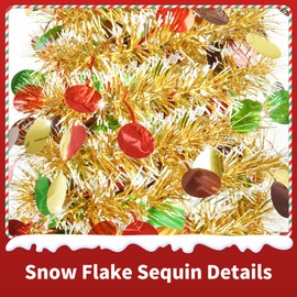 5FT Pop Up Christmas Tree with 5m Multi-Color 50 LED String Lights，Tinsel Christmas Tree，Collapsible Artificial Pencil Tree Xmas Decoration for Home, Office, Party, Easy Assembly(Colorful Gold)