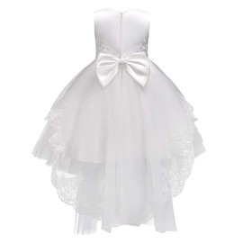Flower Girls Vintage High-Low Tulle Lace Beaded Rhinestone Wedding Bridesmaid Dress Formal Princess Pageant Birthday Party Special Occasion Retro Dance Evening Tutu Ball Gowns White 3-4 Years