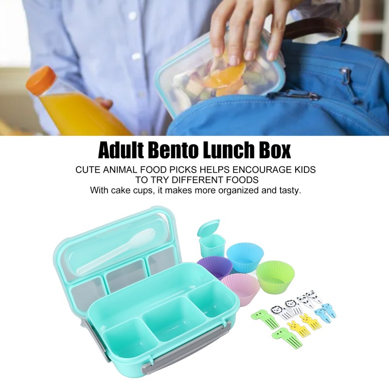 16PCS Set Bento Box Reusable 1300ml 4 Compartment Adult Lunch