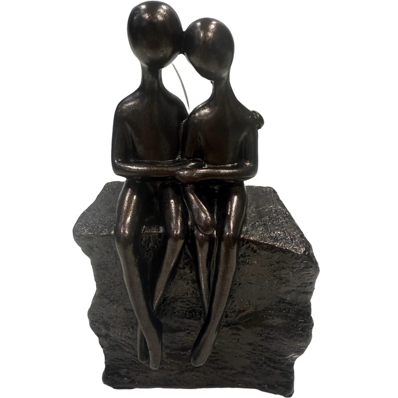 Haute Collage Couple Sitting On a Rock Romantic Sculpture (Bronze,