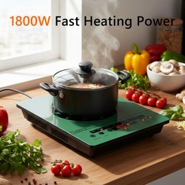 Single Burner Electric Cooktop, One Burner Ceramic Cooktop 1800W with Touch Control, Child Safety Lock, Overheat Protection, 9 Power Levels, 110V Plug, Green