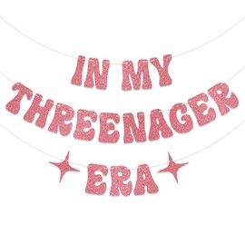 In My Threenager Era Banner - 3rd Birthday Party Decorations, Little Miss Threenager Decor, Retro 3rd Birthday Party Decoration Supply Rose Gold Glitter