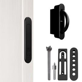 AlloyTech Pocket Door Pull Swivel Handle with Concealed Hardware and Quick Install Kit (Install Kit, Black)